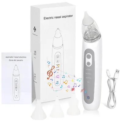 Produktbild von Elektrischer Nasensauger für Babys, 3 Saugstufen & 3 Silikonaufsätze, mit Licht & Musik, Anti-Reflux Nasensekretsauger