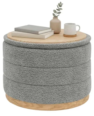 Productafbeelding van Kruk - Met opbergruimte en tafelblad - Rond - 58 x 58 x 44 cm - Grijs - Voor woonkamer en slaapkamer