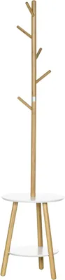 Produktbild von Kleiderständer mit Ablagefläche – Freistehender Kleiderständer – Zur Organisation des Eingangsbereichs – 2-in-1-Design – 171 cm hoch – Natürliches Weiß