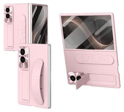 Produktbild von Hülle für Samsung Galaxy Z Fold 8 Vertikale Armbandtasche mit Eingebautem Displayschutz, Griffring, Ständer, Kameraschutz Handyhülle Pink