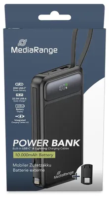 Obrázok produktu pre MediaRange MRMA753, 10000 mAh, Lítium polymér (lipo), Quick Charge, 3,7 V, Čierna