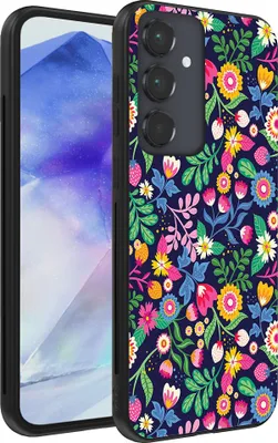 A phone case with a floral pattern is shown on a white background.
