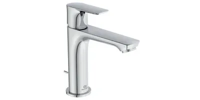 A chrome faucet on a white background.