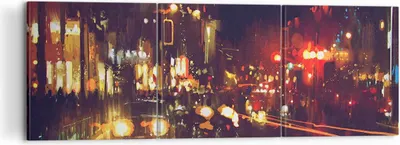 Produktbild von Bild auf Leinwand - Leinwandbild - Stadt Nacht Straße - 120x40cm - Wand Bild - Wanddeko - Leinwanddruck - Bilder - Kunstdruck - Wanddekoration - Leinwand bilder - Wandkunst - CA120x40-3762