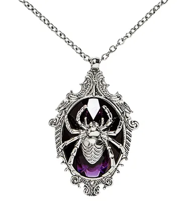 Produktbild von Schmuck-Amulett mit Spinnenanhänger Gothic-Halskette Hexe Silber-Violett