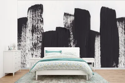 Produktbild von MuchoWow® Fototapete für Wohnzimmer oder Schlafzimmer Wandtapete Vinyl Motivtapete Farbe - Abstrakt - Schwarz - Weiß - 375x280 cm - Schlafzimmer tapete