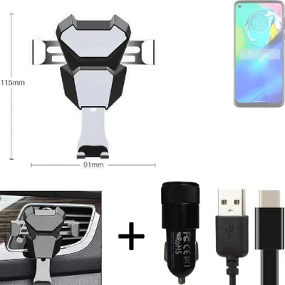 Produktbild von K-S-Trade Lüftungsschlitz Halterung kompatibel mit Motorola Moto G Power 5G Lüftungshalterung Lüftungsgitter schwarz-silber Auto-Halterung