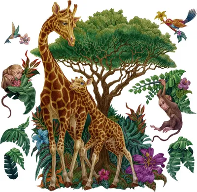 Produktbild von Wandaufkleber Kinderzimmer – Wandsticker für Baby & Kinder – Selbstklebende Wanddekoration – Abnehmbar ohne Rückstände – Deko für Mädchen & Jungen - Wildtiermuster im Safari-Stil130x194 cm