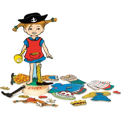 Produktbild von Kinderboeken Pippi Langstrumpf Magnetpuppe Holzspielzeug mit Zubehör