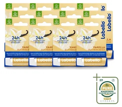 Imagen del producto de 12 bálsamos labiales Labello sabor Vainilla Buttercream - 4,8 g - Pack ahorro - 12 unidades