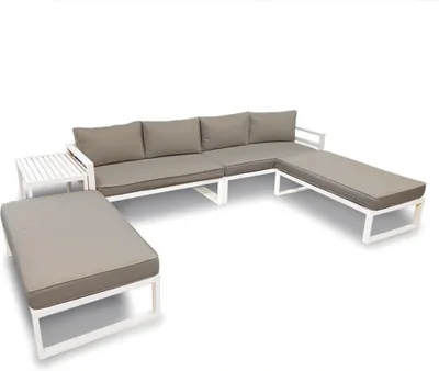Produktbild von Perel Garten Loungeset Aluminium grau, 8 Personen Gartenmöbel mit Kissen und Beistelltisch, kompakt