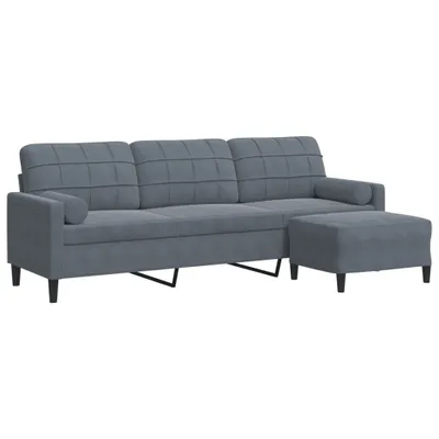 Produktbild von vidaXL 3-Sitzer-Sofa mit Hocker Dunkelgrau 210 cm Samt