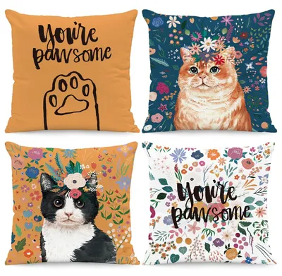 Productafbeelding van Set van 4 Fluwelen Kussenhoezen met Kattenpatroon 45 x 45 cm
