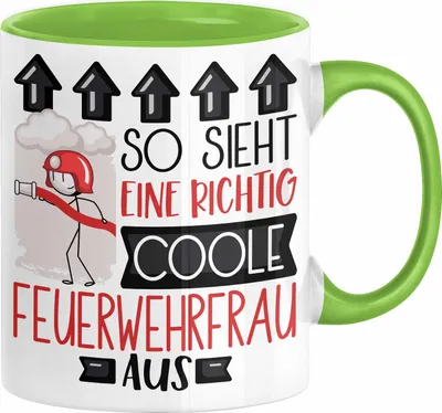 Produktbild von Feuerwehrfrau Geschenk Tasse Geschenkidee für Feuerwehrfrau Geburtstag Weihnachten Spruch So Sieht Eine Richtig Coole Feuerwehrfrau Aus Kaffee-Becher  (Grün)