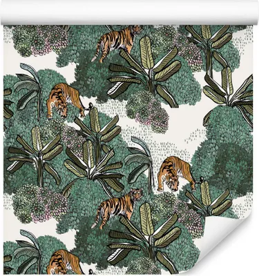 Produktbild von 10m VLIES TAPETE Rolle Dschungel Tiger Pflanzen XXL