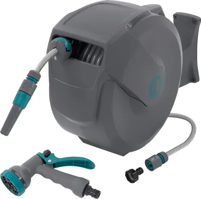 Produktbild von ECD Germany Schlauchaufroller, 20m+2m Schlauchtrommel, Wand-Schlauchbox RollUp mit Arretierstop und 9 Sprühfunktionen, 180° Schwenkbar