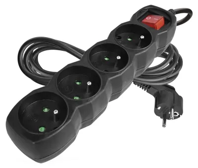 Prodlužovací kabel 3 m / 4 zásuvky / s vypínačem / černý / PVC / 1 mm2