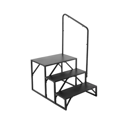 Produktbild von VEVOR Wohnmobil-Stufen, 3-stufige Wohnmobil-Treppe, 200 kg Tragkraft, Verdickter Kohlenstoffstahl, mit Handlauf, Rutschfeste Stufen für Sicheres Ein- und Aussteigen, Geeignet für Wohnmobil, Anhänger