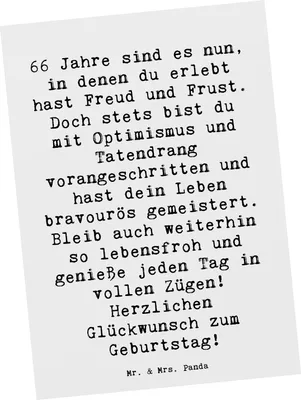 Produktbild von Mr. & Mrs. Panda Postkarte Spruch 66. Geburtstag - Weiß - Geschenk, Happy Birthday, lebensfroh, unvergesslicher Moment, Geburtstagsgeschenk, Geschenke, Grußkarte