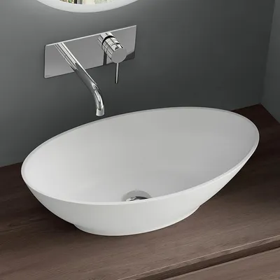 Produktbild von Mai & Mai Aufsatzwaschbecken 62,5x34,5x17,5cm Waschschale Waschtisch Waschbecken Gussmarmor in Weiß matt Oval Rund Waschplatz Col807