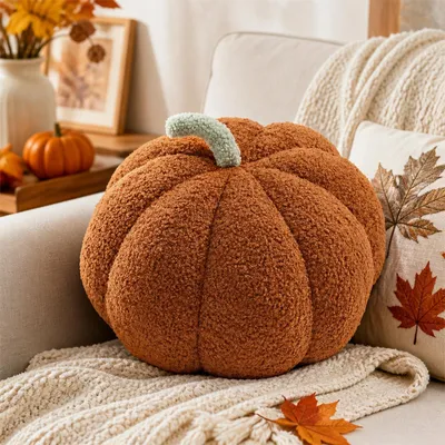 Kürbis-Dekokissen aus Plüsch, 20/28 cm, weich, für Herbst & Halloween
