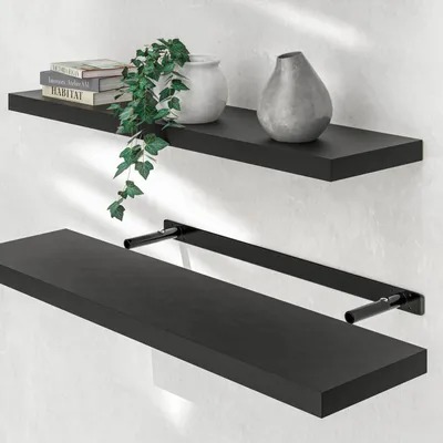 Image de CASARIA® Étagère murale flottante noire 90 cm MDF robuste effet flottant support de fixation inclus étagère bois livre