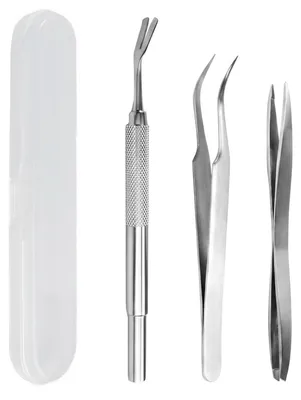 Produktbild von Zeckenzange Set 3-teilig Edelstahl mit Box, Zeckenpinzette & Zeckenhaken, Profi Zeckenentferner für Mensch & Tier
