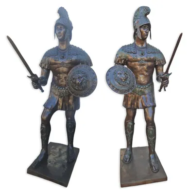 Produktbild von 2 Bronzeskulpturen römische Soldaten 210cm Replikat Retro Design Dekoration