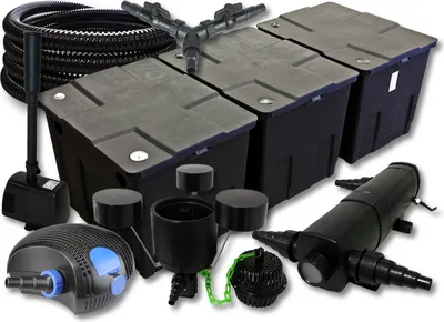 Produktbild von SunSun Komplettset: CBF-350C Teichfilter bis 90000 L, CTF-12000 Teichpumpe 12000l/h 100W, CUV-236 Teichklärer 36W, 25m Schlauch 25mm, CSP-250 Skimmer 2500l/h, HJ-943 Springbrunnen 800l/h, Y-Verteiler