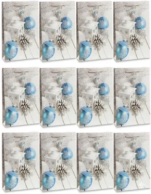 Produktbild von Bambelaa! 12 Stück Geschenktüten Weihnachten Groß Papiertüten Geschenktasche "Weiß-blau Laterne" Weihnachtstüte Geschenkverpackung Präsenttüten 157 g Papier Weiß Blau Glänzend (Ca. 25x8,5x34 cm)