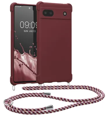 Produktbild von kwmobile Necklace Case kompatibel mit Google Pixel 6a Hülle - Cover mit Kordel zum Umhängen - Silikon Schutzhülle Bordeaux Violett