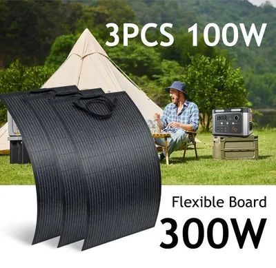 Obrázek produktu pro Flexibilní solární panely – sada 3×100 W (300 W) – monokrystalické – 18 V – vodotěsné (IP67) – MC4 – pro kempování, karavany a lodě
