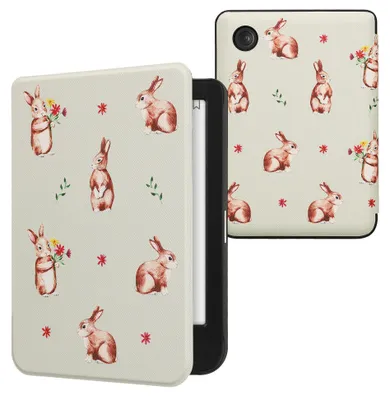 Produktbild von kwmobile Schutzhülle für Kobo Clara BW / Clara Colour / Tolino Shine (5) / Shine Color Hülle - eReader Flip Case mit Auto Sleep Funktion - Hasen und