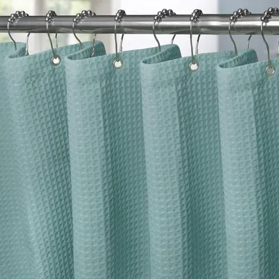 Produktbild von Waffel Duschvorhang Textil Schimmelabweisend Wasserdicht Türkis 182x92cm