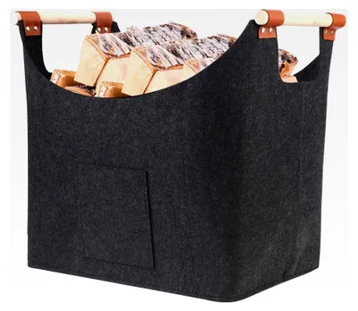 Produktbild von Kaminholzkorb aus Filz, 60L mit Tragegriffen, Groß Brennholzkorb (45x32x40cm)