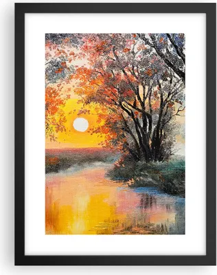 Produktbild von Gerahmtes Poster - Schwarzer Rahmen - Fluss Sonne Bäume - 30x40 cm - Wand Bild - Wanddeko - Wandbilder - Kunstposter - Wandposter - Bilderrahmen - Bilder - Kunstdruck - Wandbild - P2BPA30x40-4190