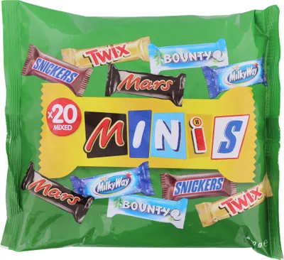 Produktbild von Mars mixed Minis ein Mix aus 20 Mini Schokoriegeln mit 5 Sorten 400g