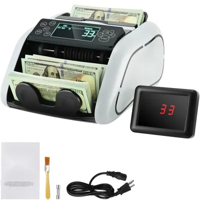 Produktbild von Geldzählmaschine - Banknotenzähler mit UV-, MG-, IR- und DD-Falschgelderkennung - USD- und EUR-Geldzählmaschine mit großem LCD & externem Display - Ideal für kleine Unternehmen