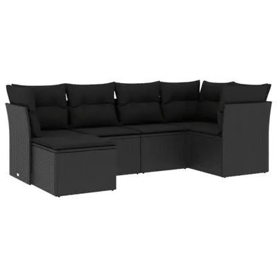 Image de vidaXL Ensemble de salon de jardin 6 pièces avec coussins noir poly rotin