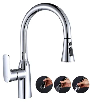 Produktbild von Küchenarmatur mit ausziehbarem Wasserhahn, 360° schwenkbar, für Spüle, Einhand-Mischbatterie
