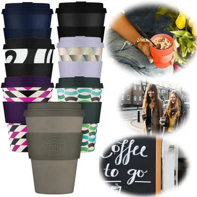 Produktbild von LS-LebenStil Ecoffee Cup 400ml Molto Grigo Grau Braun PLA Coffee to Go Becher Wiederverwendbar Trinkbecher Autobecher Mehrweg Kaffeebecher Travel Mug