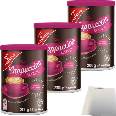 Produktbild von Gut & Günstig Cappuccino Classico Instant 3er Pack (3x200g Packung) + usy Block