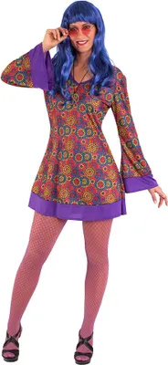 Produktbild von Kostüm Set Hippie Damen Kleid mit Peace-Kette Größe: 44-46