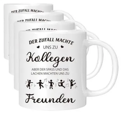 Immagine prodotto di Set di 4 tazze da caffè "Da colleghi ad amici", 330 ml, colore bianco, materiale: Vetroceramica