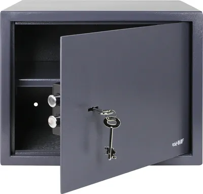 Produktbild von HMF Tresor Anthrazit 38x30x30 cm, Stahl 4mm, Doppelbartschloss, Doppelbolzenverriegelung, verdeckte Scharniere, herausnehmbarer Regalboden, für A4 Dokumente, Wand- & Bodenmontage