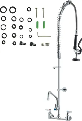 Immagine prodotto di Rubinetto commerciale SucceBuy con doccetta prelavello, altezza 111,8 cm, centro 20,3 cm, bocca girevole 30,5 cm, rubinetto per lavello da parete, struttura in ottone con doccetta estraibile