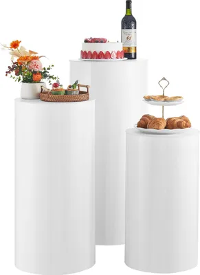 Image de VEVOR Présentoir pour fleurs de mariage, 3 pièces, socle cylindrique (600/750/900 mm de hauteur), socle blanc avec couvercle en PVC, présentoir cylindrique pour mariages, fêtes, anniversaires & décorations, capacité de charge 15 kg