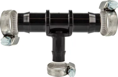 Produktbild von tecuro Schlauchverbinder T-Stück Ø 28 x Ø 21 x Ø 28 mm, mit Edelstahlschlauchschellen - Nylon schwarz
