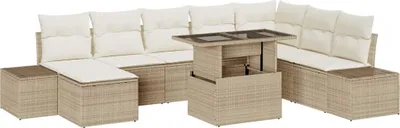 Image de Ensemble de canapés de jardin vidaXL, 9 pièces, beige et crème, en polyrotin