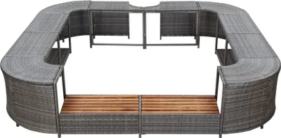 A modular outdoor seating set arranged in a U-shape with wooden bench seats in the center, shown against a white background.